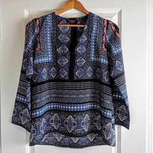 Renee C. Blue Black Print Hi-Lo V-Neck Tunic